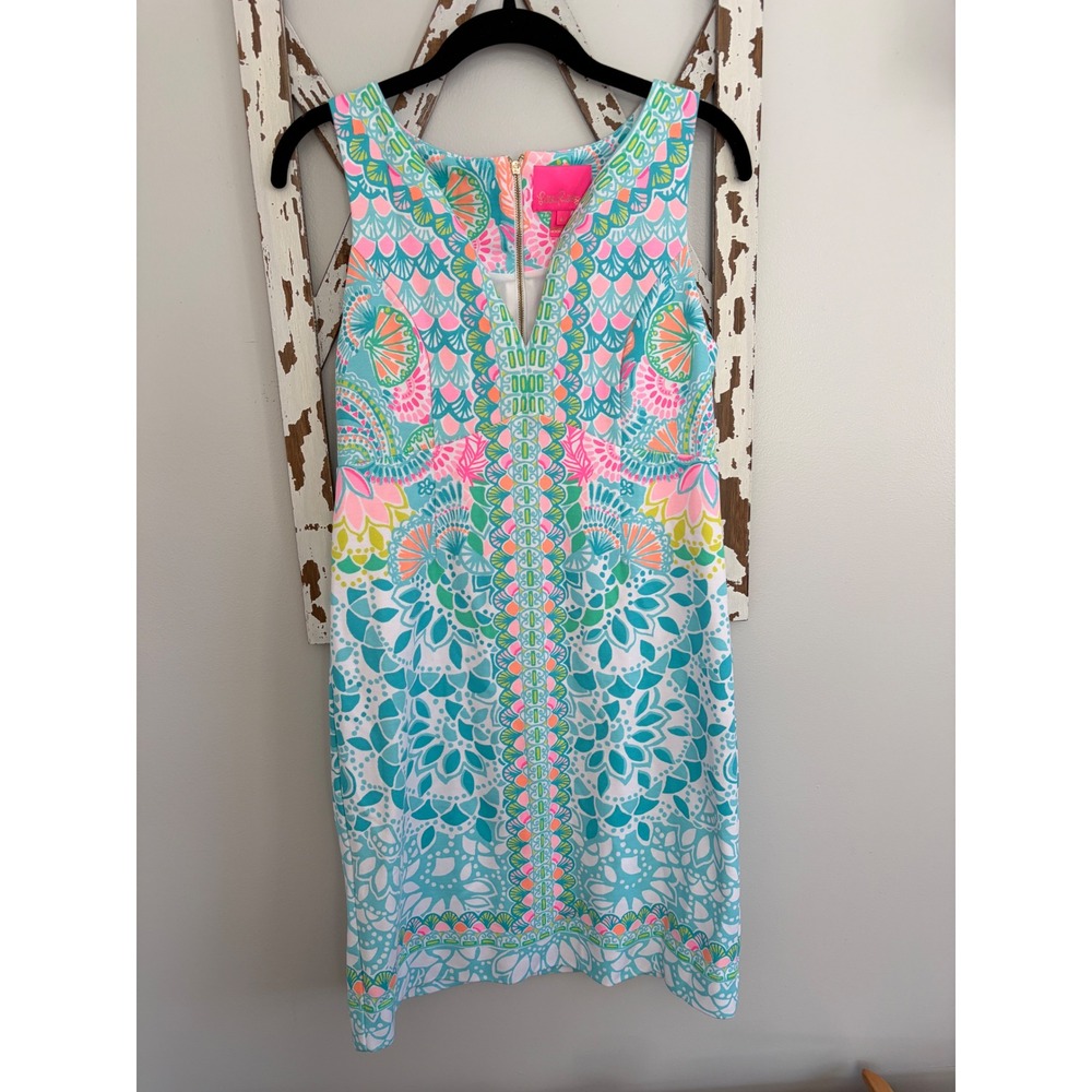 Lilly Pulitzer Sigrid Caribbean Citrus Engineered Pique Knit Shift Dress Size 4